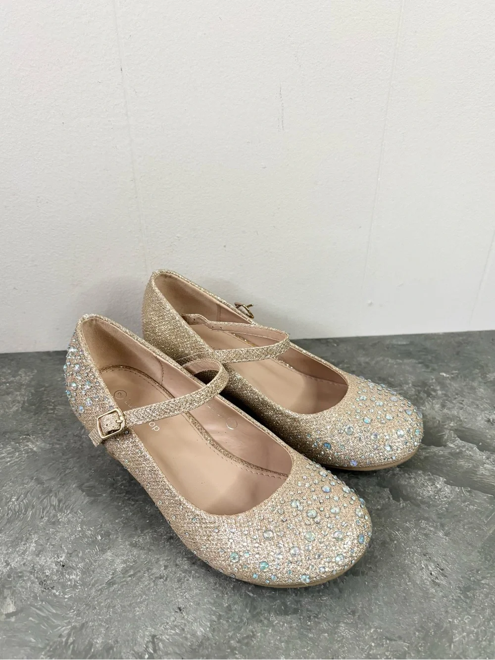 Girls Spot On Sparkly Kitten Heel Party Shoes gold rhinestone silver shimmer 2